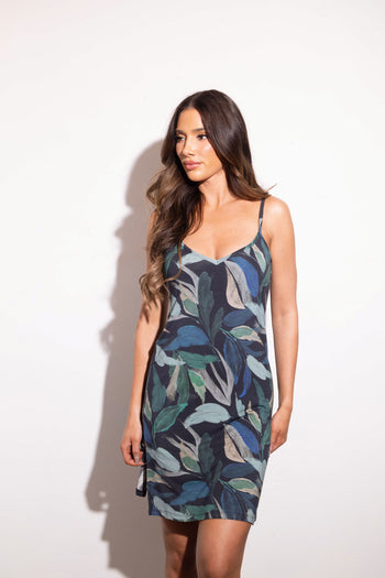 Slip Dress V2 - Blue Leaves