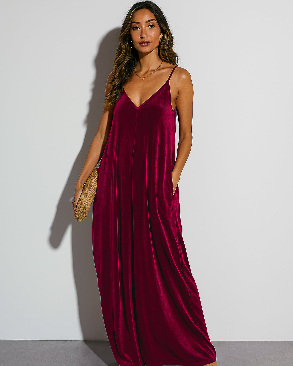Goddess Gown - Crimson Velvet - Maxi Dress With Pockets - Skivys Femme Goddess Gown - Crimson Velvet - Maxi Dress With Pockets - Skivys Femme