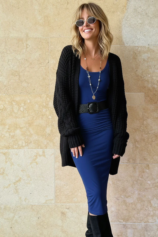 Midi Side Hustle Dress - Midnight Blue - Midi Dress With Built-in Bra - Skivys Femme Midi Side Hustle Dress - Midnight Blue - Midi Dress With Built-in Bra - Skivys Femme